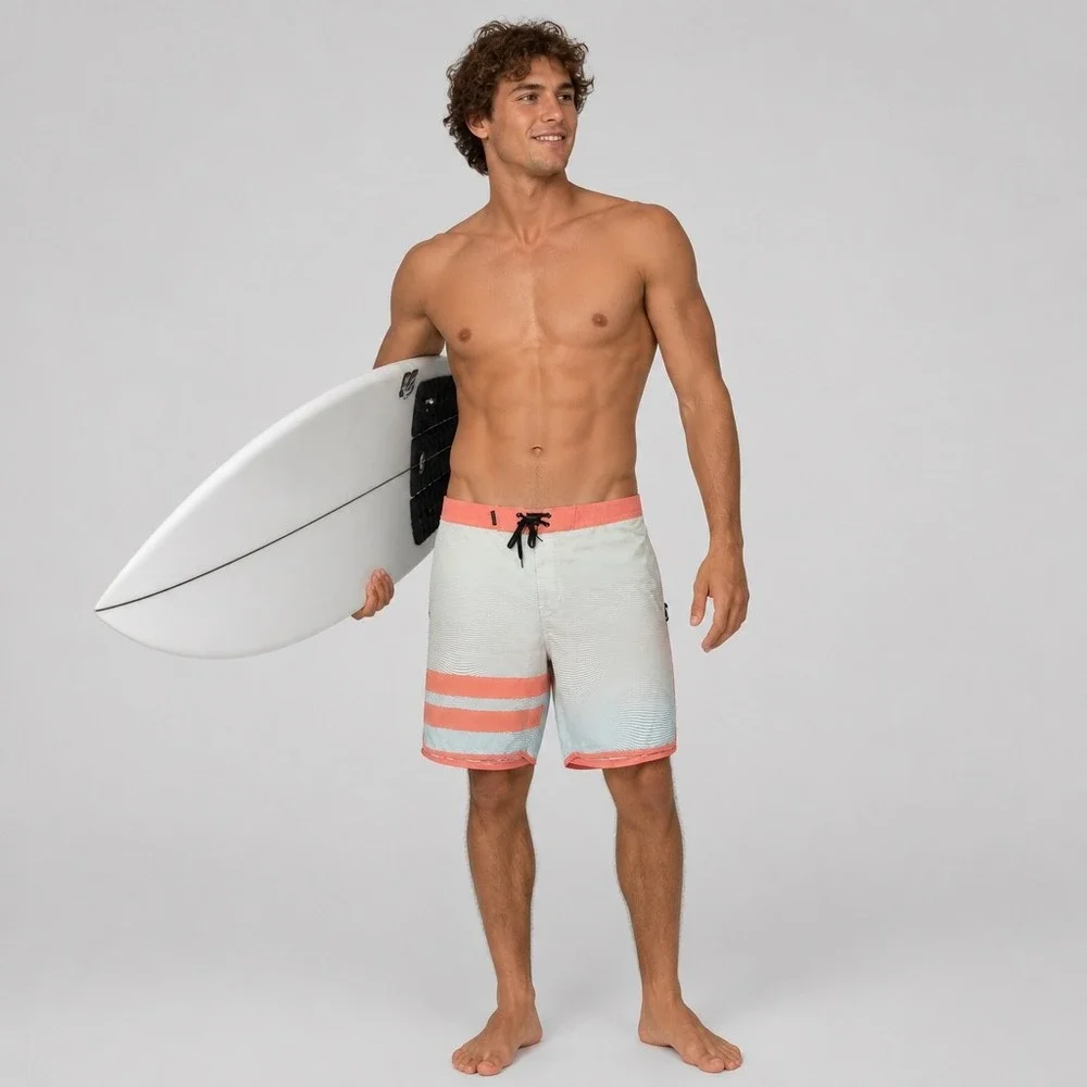 Hurley Phantom Mens Board Shorts Size 40 Coral Blue Wavy Stripe Swim Trunks